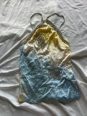 Embellished Ombre Halter Top in Yellow to Blue